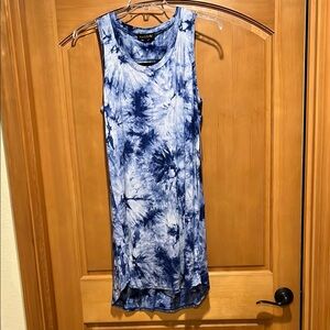 Blue and White Sleeveless Tie-Dye Tank Dress